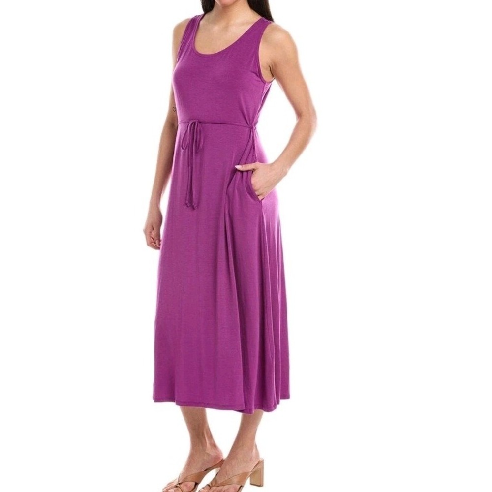 Eileen Fisher‎ Dress XS Sleeveless Pockets Purple Minimalist Stretch Tencel 💜